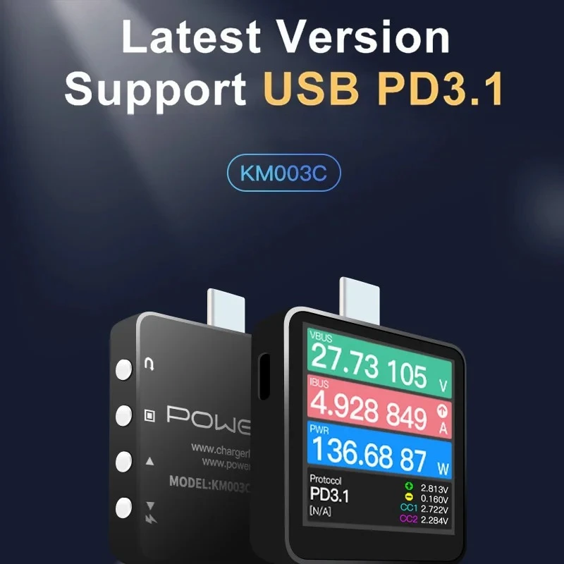 KM003C USB Power Tester PD3.1 QC5.0 Protocol Analyzer 48V Dual Type-C Digital Voltage & Current Meter