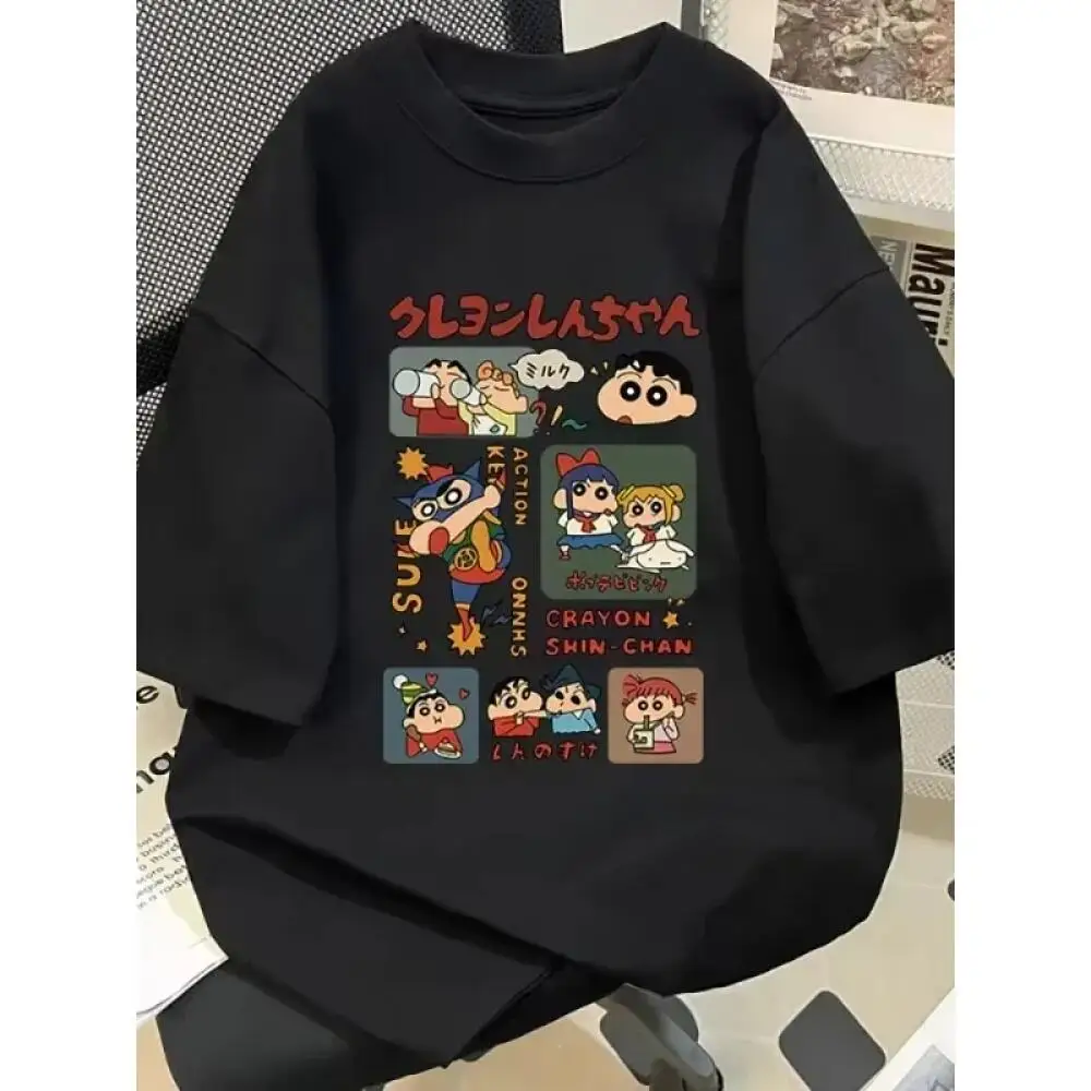 Crayon Shin-Chan Print T-Shirt Women Men Casual Loose Short Sleeve Anime Graphic Tee Harajuku Streetwear