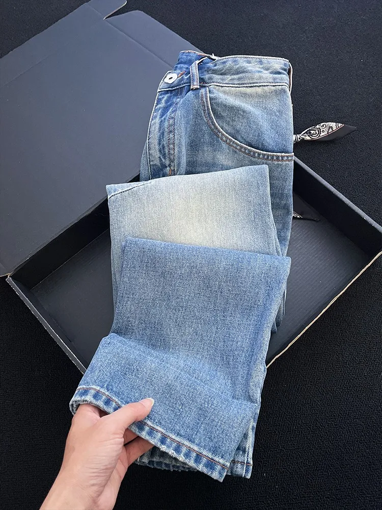 Jean épissé imprimé rétro bleu pour femme, pantalon à jambes droites, taille haute, en Denim, pour le bureau, pleine longueur, offre spéciale, nouvelle collection automne