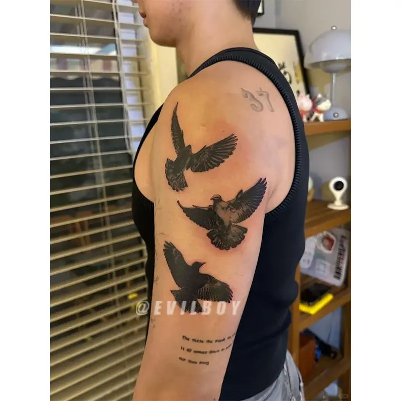 

Black Peace Dove Heibal Juice Temporary Tattoos Durable Lifelike Cartoon Realistic Body Art Waterproof Fake Tattoo Sticker