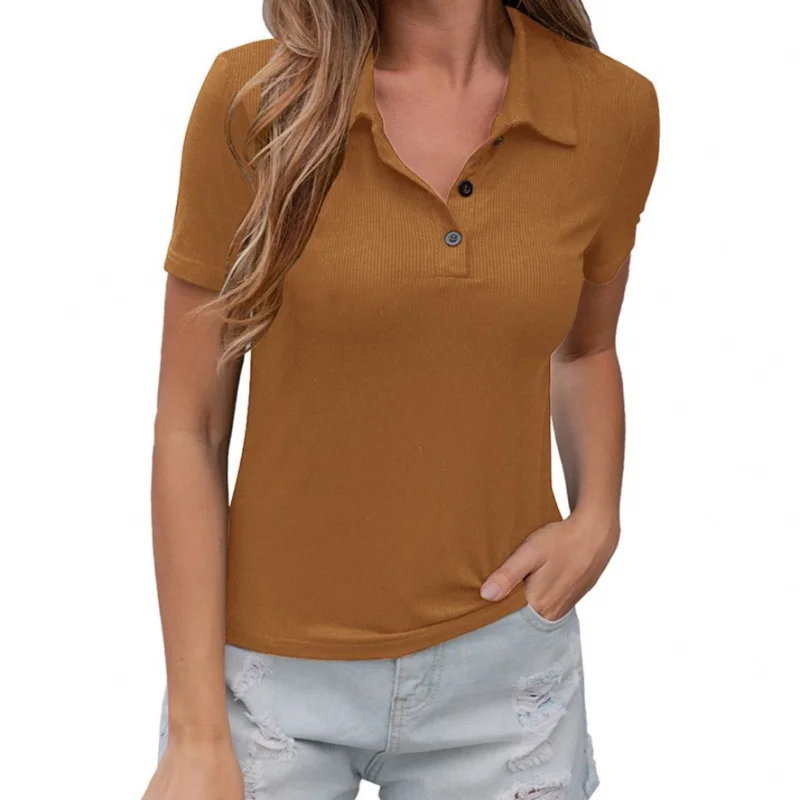 

Весна-лето 2024, женская однотонная футболка на пуговицах ort Sve, повседневный свободный крой, хлопковый базовый цветной топ