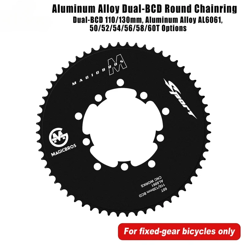 

Двойная BCD 110/130 мм, круглая звездочка с фиксированной передачей, велосипед 50/52/54/56/58/60T, компоненты из алюминиевого сплава