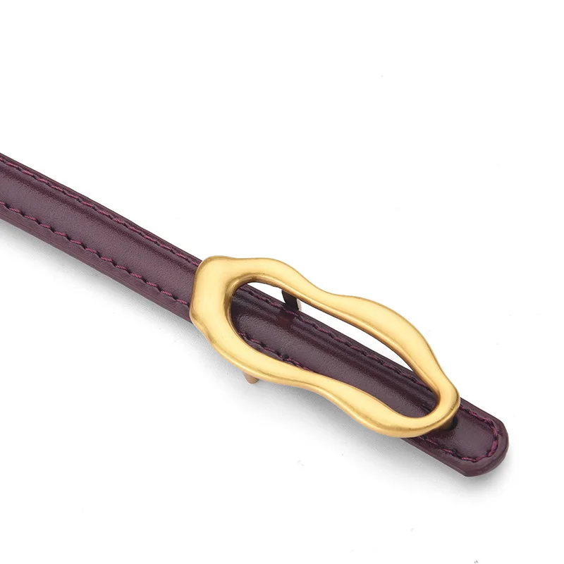 Cowhide thin belt for women with a niche feel, shaped metal buckle, slim fit and versatile belt, ins style summer pants belt
