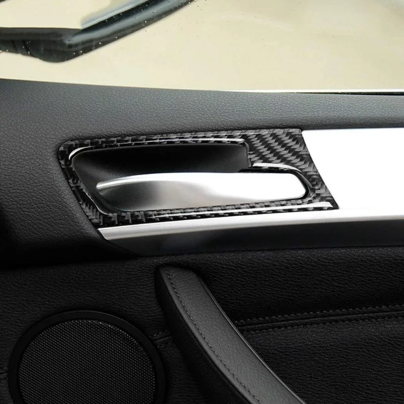 For BMW X5 E70 X6 E71 2008-2013 Soft Carbon Fiber Inner Car Door Handle Frame Cover Trim Internal Car Accessories 3