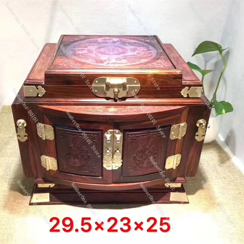 Handcarved Rosewood Double Happiness Mirror Jewelry Box,Wooden Jewelry Cabinet,Wedding Storage Case,Chinese Art Decor Home