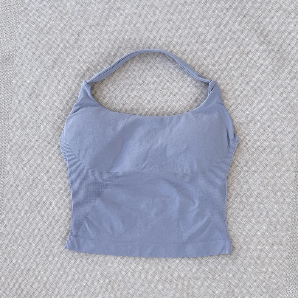 Neck Halter Shockproof Sport Longline Strappy Top Halterneck Vest Medium Support Yoga Gym Workout Seamless Fitness Sport Bra