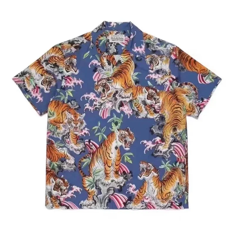 WACKO MARIA Forest Tiger Full Print Shirt High Quality Summer Top Shirt Vintage Shirt Lapel Hawaii Short Sleeve Shirt