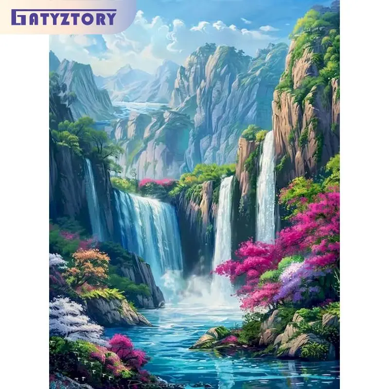 

GATYZTORY Paint By Numbers Picture Digital Oil Number Painting Kits Waterfall Scenery Easy Acrylic on Canvas Wall Art Decorative