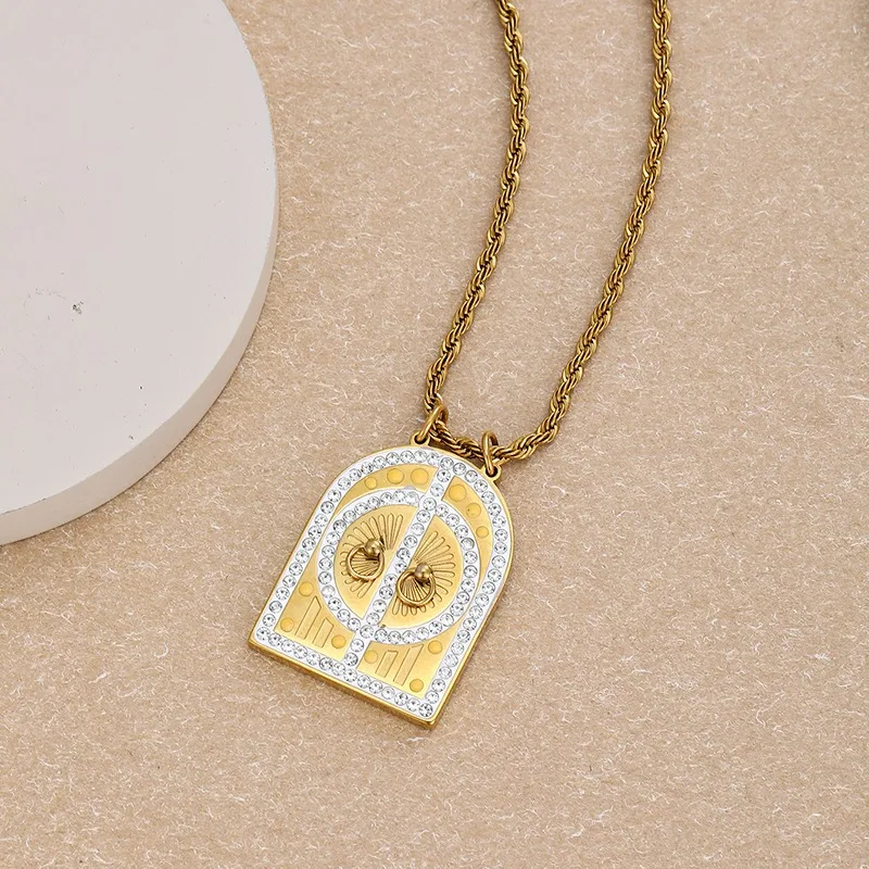Vintage Necklace Ethnic-style Pendant Featuring Abstract Arched Door Knocker Double-lock Design Women Perfect Everyday Parties