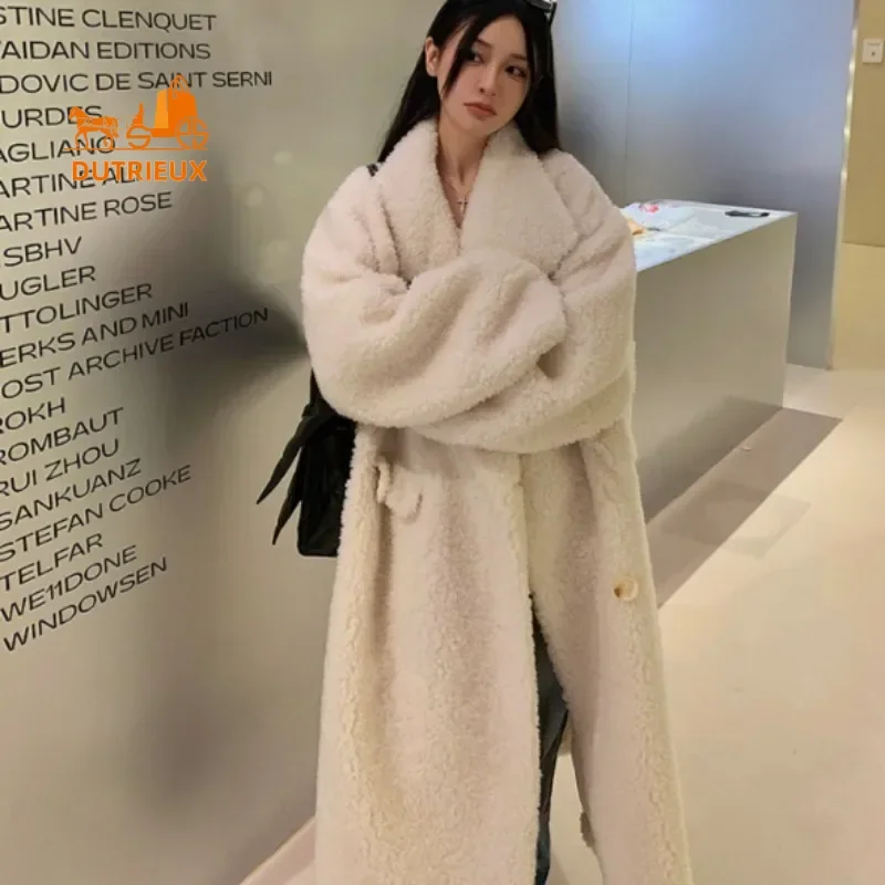 Winter Thick Warm Women 100 Sheep Wool Sheep Shearling Real Fur Coat Fur Coat Casual Long White Coffee Color All-match Commuting