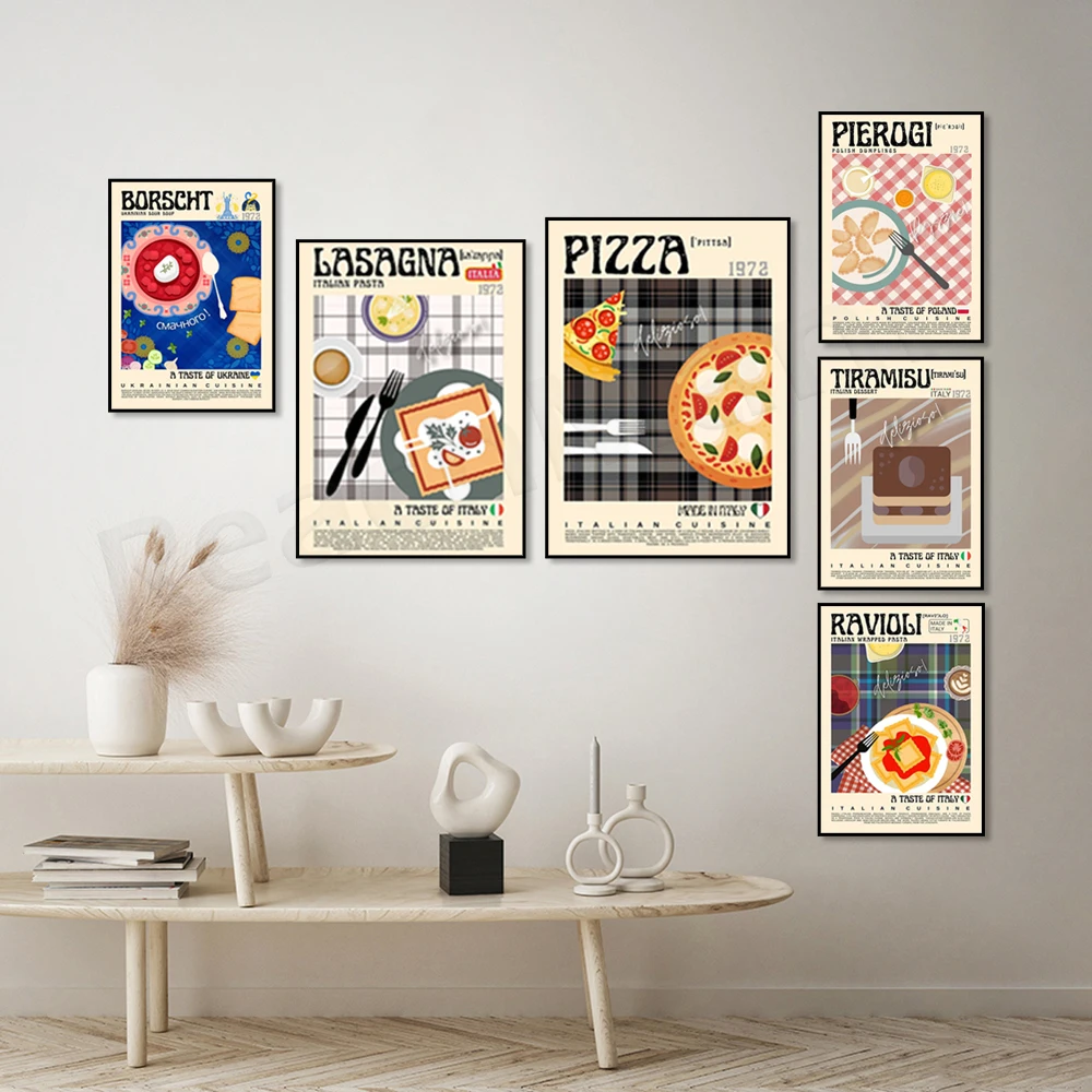 Italian Food Lasagna, Pizza Coffee, Ukrainian Food Borscht, Mexican Food Taco, Polish Tortellini, Brazilian Food Feijoada Poster