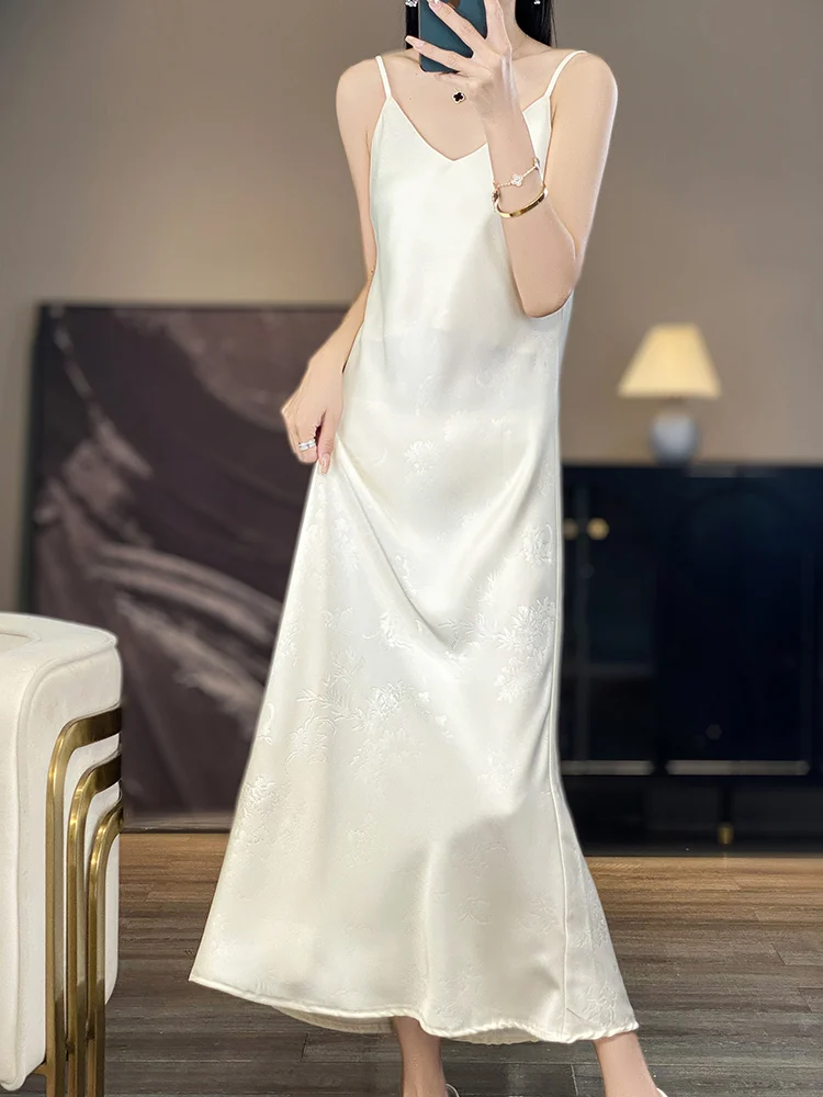 Ele Acetate Satin Embroidered Chiffon Women's Dr A-Line Midi Skirt Casual Office Wear V-Ne Svel Inner Wear