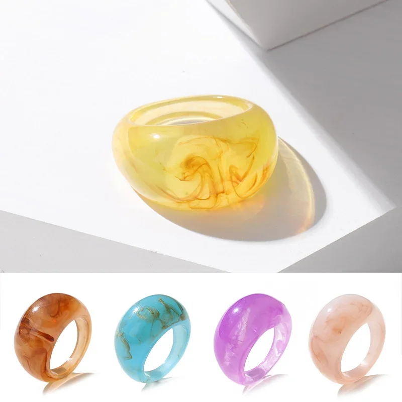 New Colorful Transparent Rings Irregular Marble Pattern Geometric Acryli Ring For Women Fashion Ring Wedding Party Jewelry Gifts