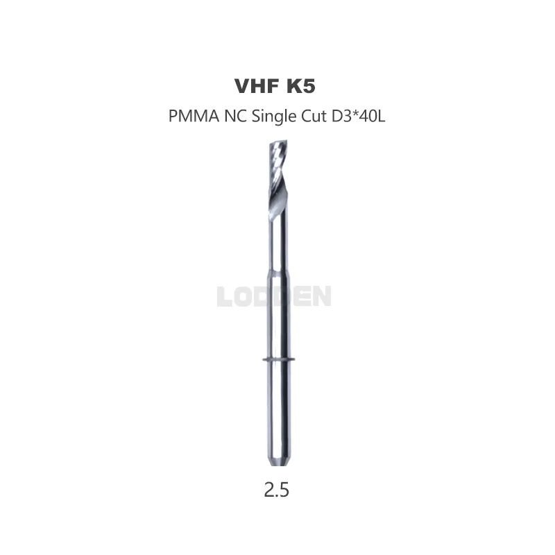 Frezarka dentystyczna do frezarki do VHF K5 PMMA NC jednokrotnej długości całkowitej igły D3 * 40L materiały laboratorium dentystyczne 1.0/2.0/2.5mm