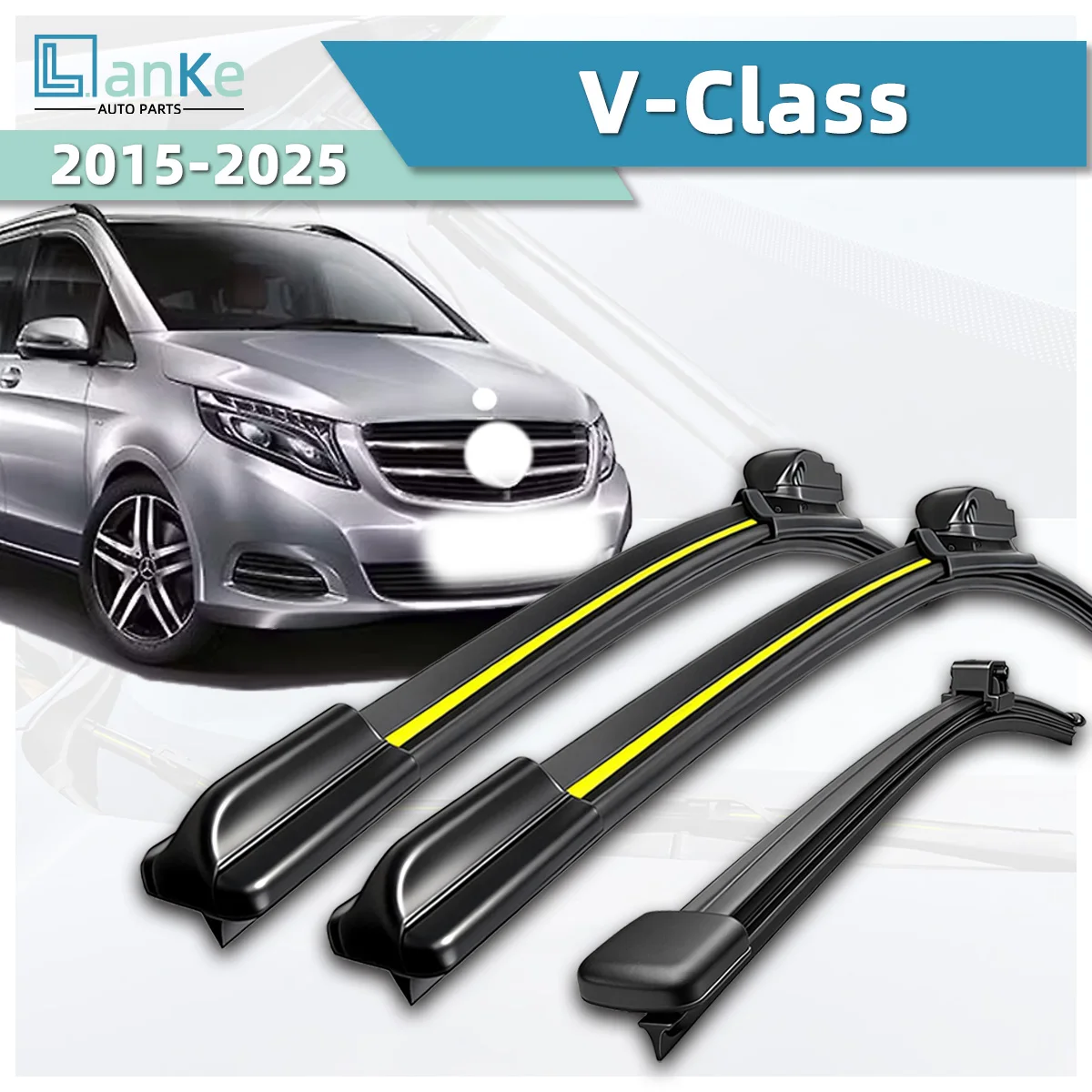 Lanke Wiper Fit For Mercedes Benz  V‑Class (2015-2025) Natural Rubber Strip Boneless Silent Car Front Windshield Wiper Blade