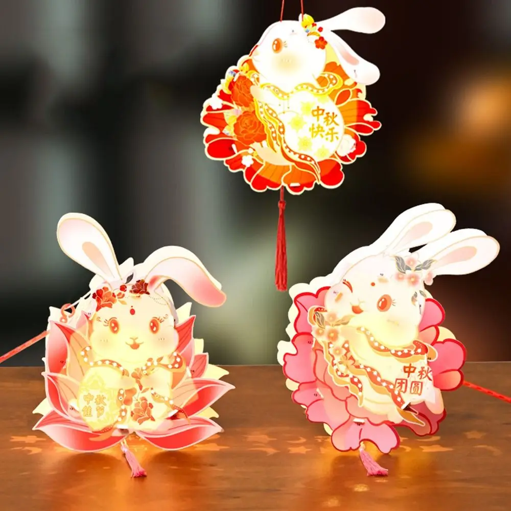 Handmade Mid-Autumn Festival Lantern DIY Glowing Papper Rabbit Lantern DIY Material Bag Chinese Style Handheld Luminous Light