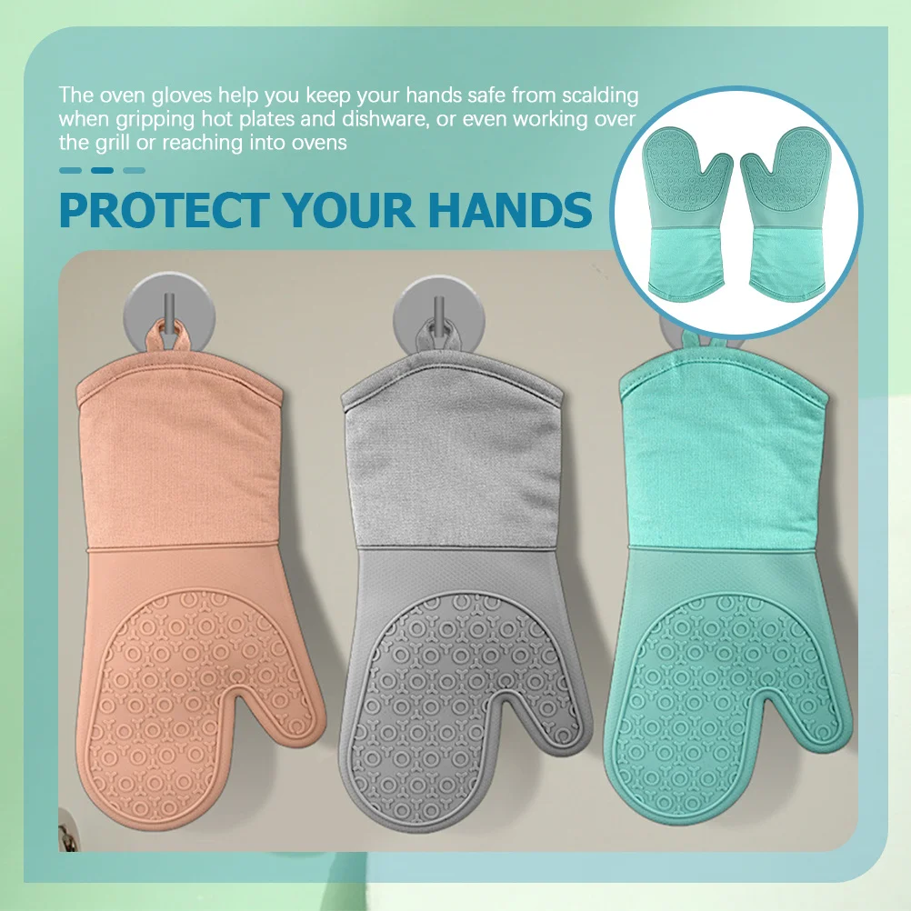 

1Pair Heat Resistant Oven Gloves Non Slip Silicone Kitchen Mittens High Temperature Baking Cooking Gloves Barbecue Microwave