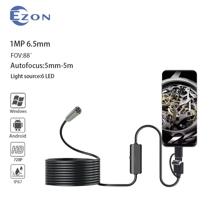 

6.5mm Caméra endoscopique à objectif simple caméra d'inspection de voiture Android pour Endoscope de Pipeline étanche de Type C