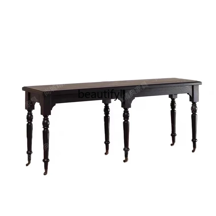 

A36 French retro entrance table black personalized writing desk living room long side table simple solid wood desk