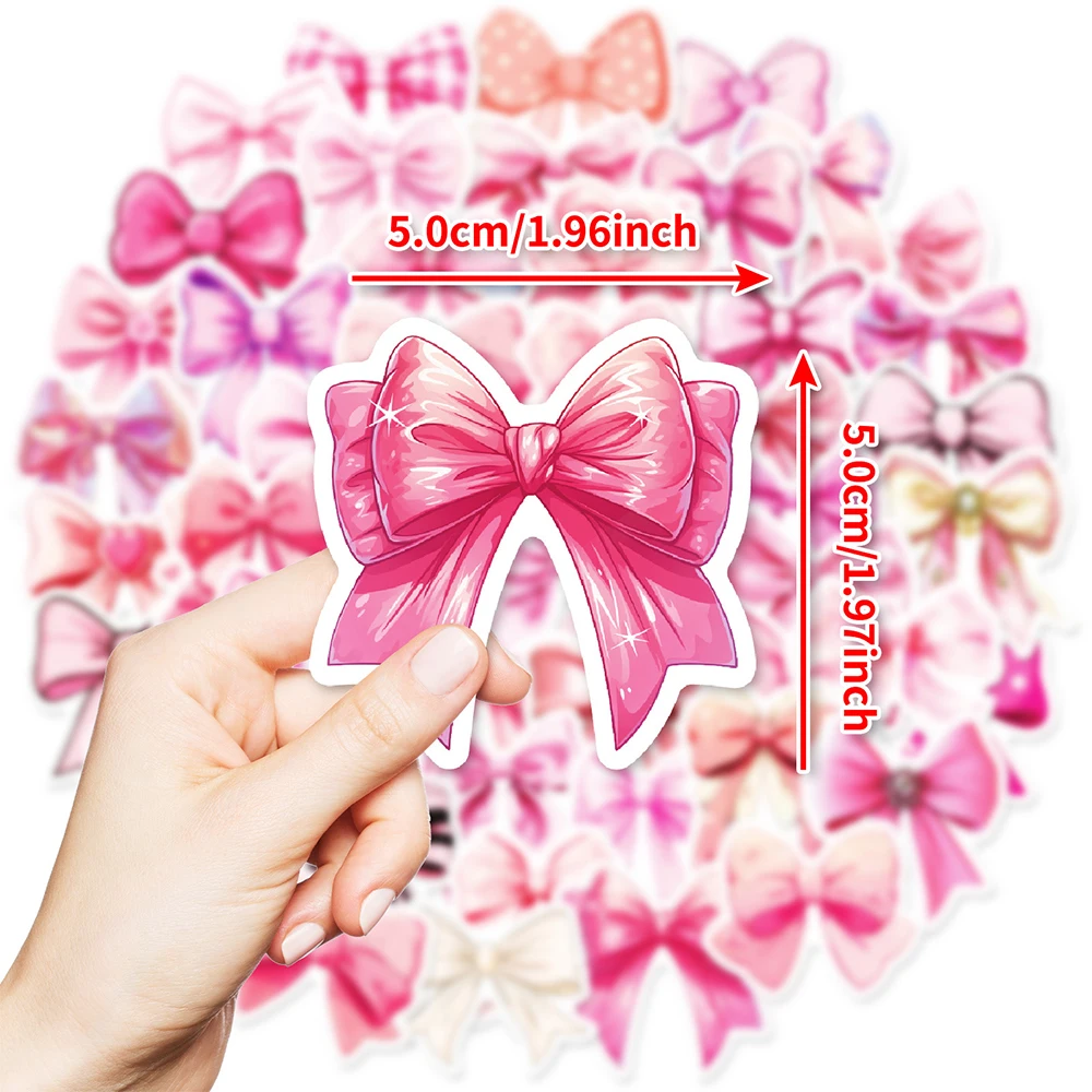 10/30/50pcs Cute Pink Bowknot Stickers Graffiti Coquette Bows Decals DIY Laptop Scrapbook Phone Suitcase Decoration Sticker Toys