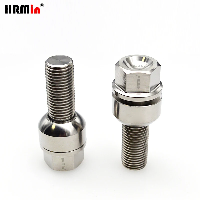 HRMin Factory high quality 19 Hex Gr5 titanium ball seat free washer wheel Rim bolt titanium bolt M14x1.5 mm for Porsche Bentley