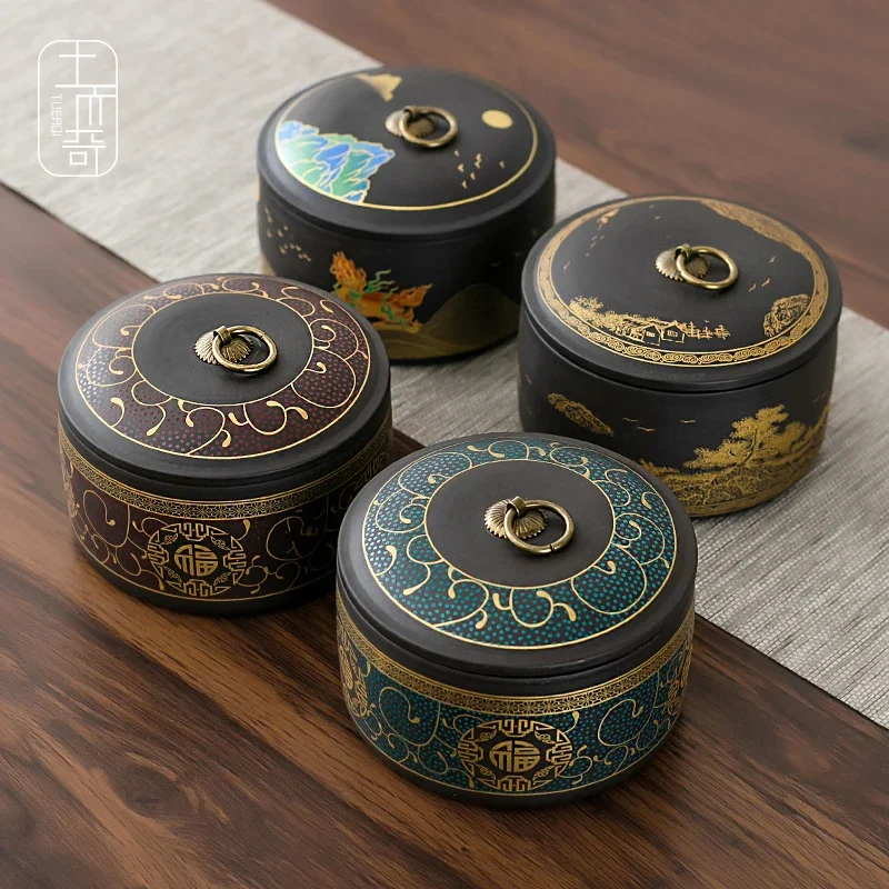 Purple Clay Tea Jar Snack Storage Box Exquisite Storage Tea Jar Home Decor Jars Pu Erh Green Tea Leaves Half Pound Packaging Box