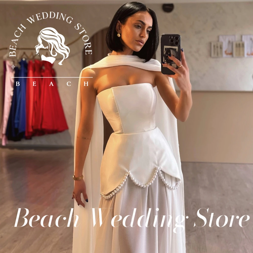 Beach Strapless Sleeveless Simple Elegant Floor Length Wedding Dress for Women 2025 Satin A-Line Backless Bridal Gown Customized image 3