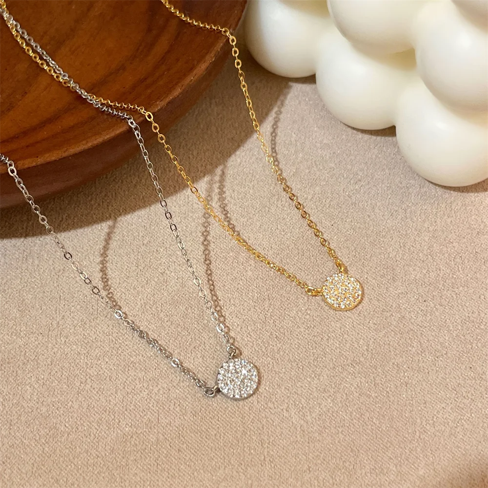

5. S925 Sterling Silver Plated 18K Gold Zircon Necklace, Korean Circle Pendant, Niche Premium Vibe Collarbone Necklace