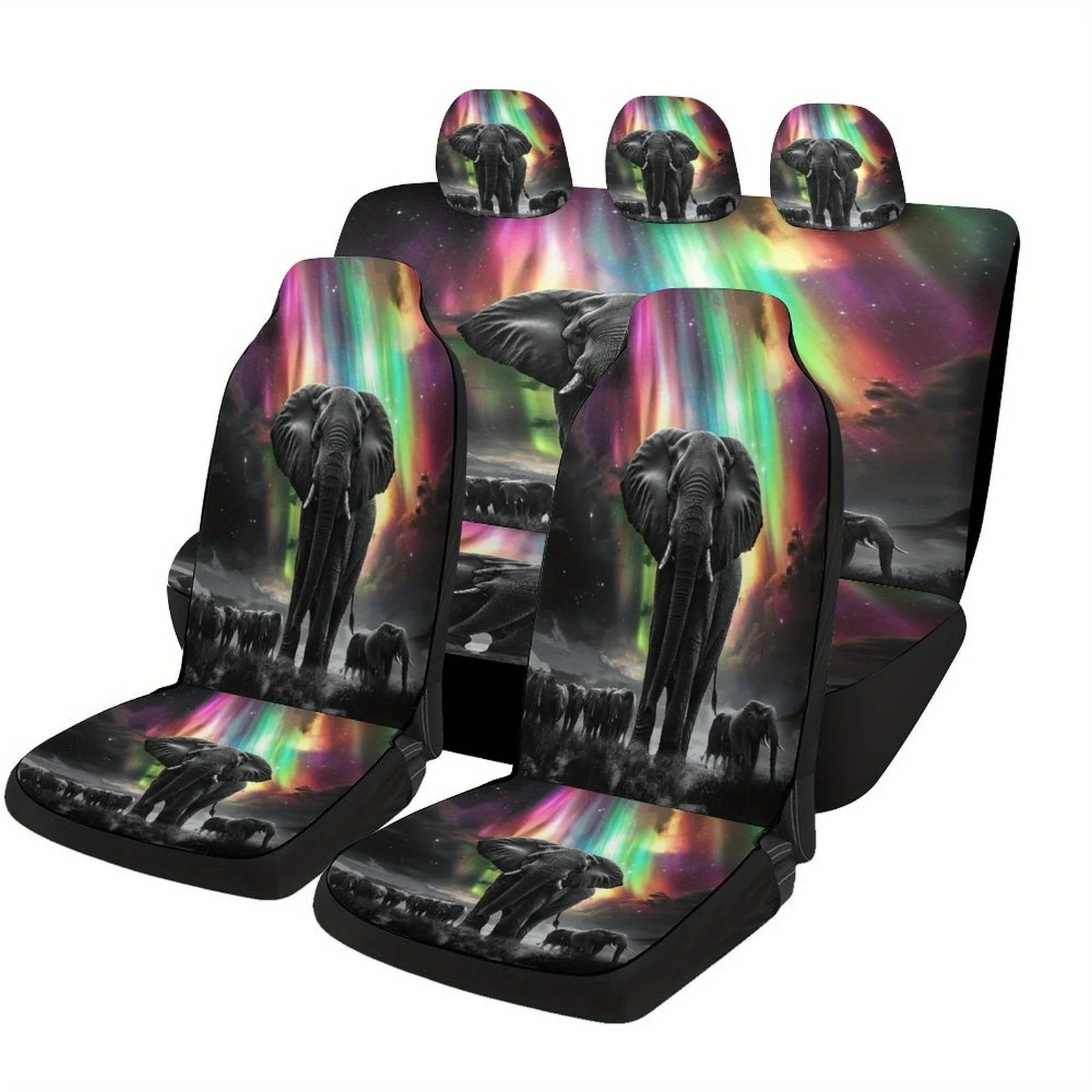 Set Of Car Seat Covers Featuring An Elephant Design, Suitable For Various Vehicles. These Stylish And Personalized Protective Co