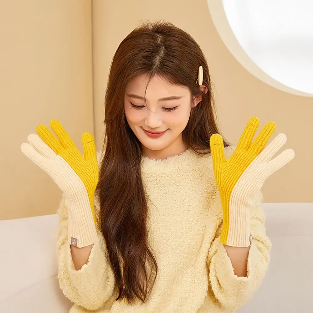 قفازات شتوية محبوكة مريحة بلونين مقاومة للرياح وقابلة للتنفس تعمل باللمس قفازات نسائية مقاومة للبرودة في الهواء الطلق #5