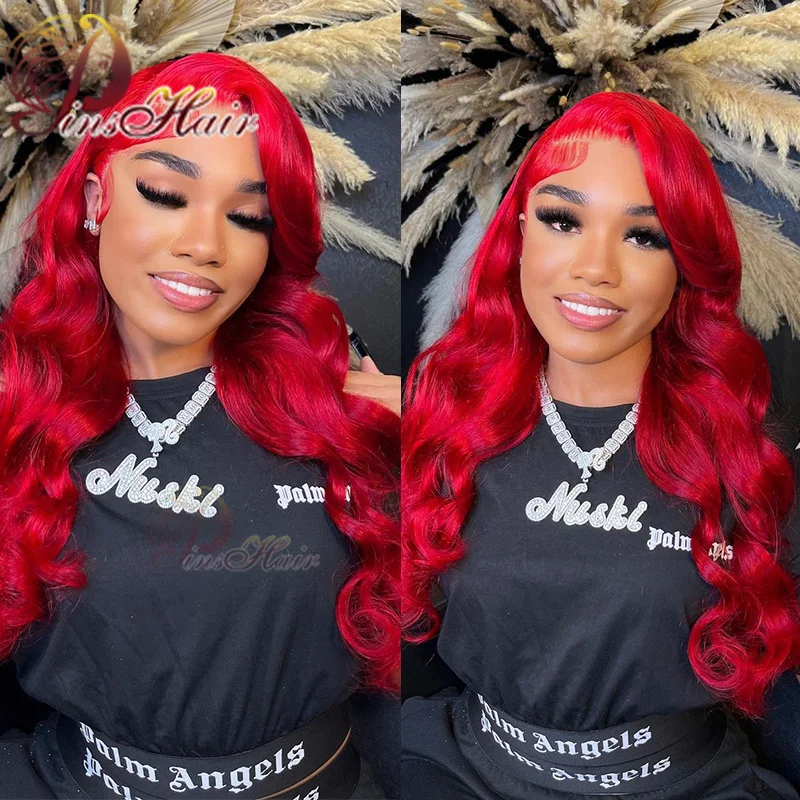 

Hot Red 13X4 Lace Front Wigs For Black Women Dark Burgundy Colored Lace Front Human Hair Wig 99J Body Wave Brazilian Hair Wigs