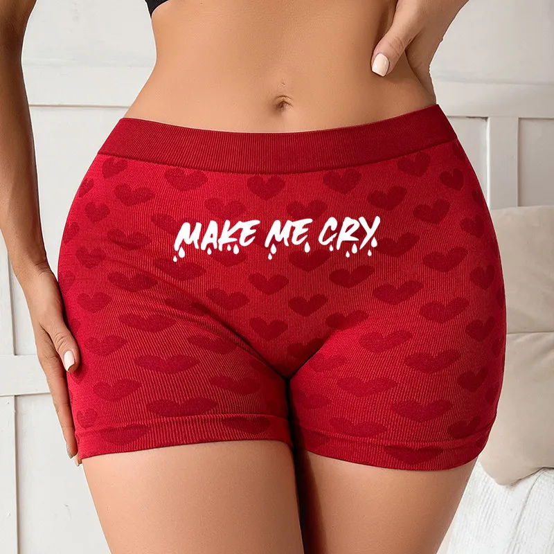 MAKE ME CRY Knitting Red Underwear Hot Panties for Women Female Funny Sexy Underpant High-waisted Comfortable Breathable Panties