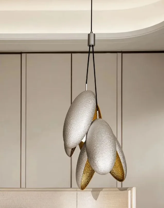 

BOSSEN Nordic Crystal Chandelier Dimmable Ceiling Light Petal Shell Copper Lustre Pendant Light for Living Room Gold Finish