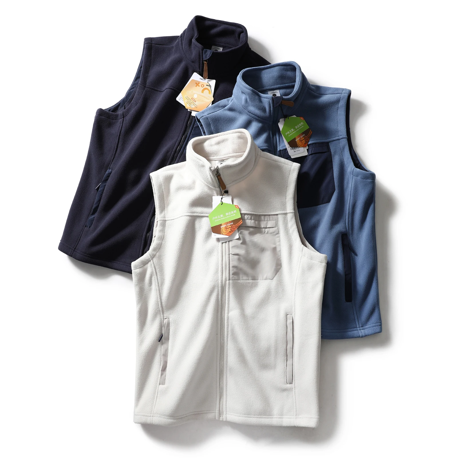 

Double-Sided Fleece Warm And Versatile Men's Vest Pure Color Stand Collar Thickened Polyester Fiber Standard Fit Youth Style