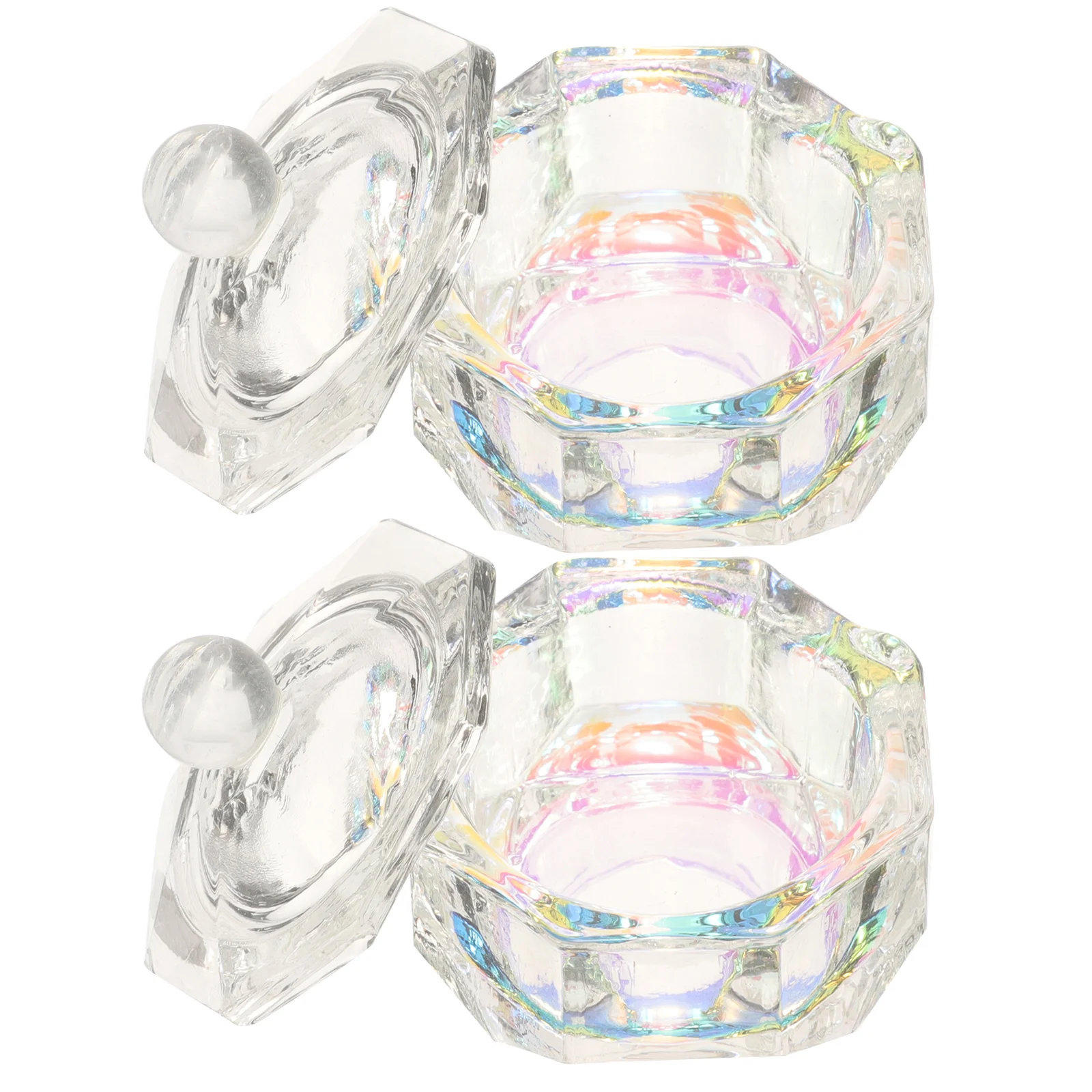 

2Pcs Color Crystal Glass Nail Dish Cups Long-Lasting Acrylic Nail Liquid Holder Manicure Tool Dish for Acrylic Nails