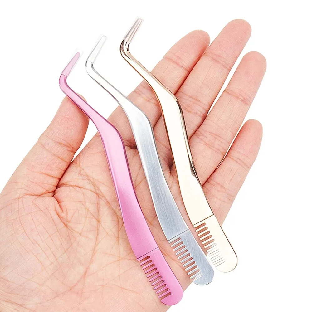 10 Pcs Eyelash Comb Tweezers Stainless Steel Anti-Static Non-Magnetic Professional Pincet Lashes Extension Tweezers Makeup Tools