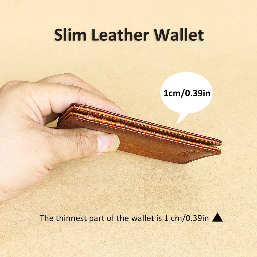 Genuine Leather Wallet for Men RFID Blocking Vintage Slim Short Bifold Wallets with ID Window Business Card Holder Money Bag