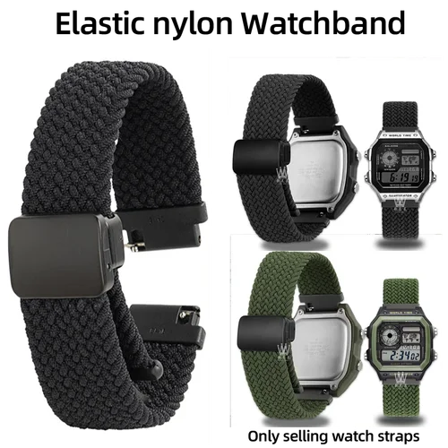 Imagen 2 del producto Pulsera de nailon elástico de 18mm para Casio AE-1200WHD A158 A159 A168 A169 F91w AE1300 correa de reloj con hebilla magnética correa de apertura rápida