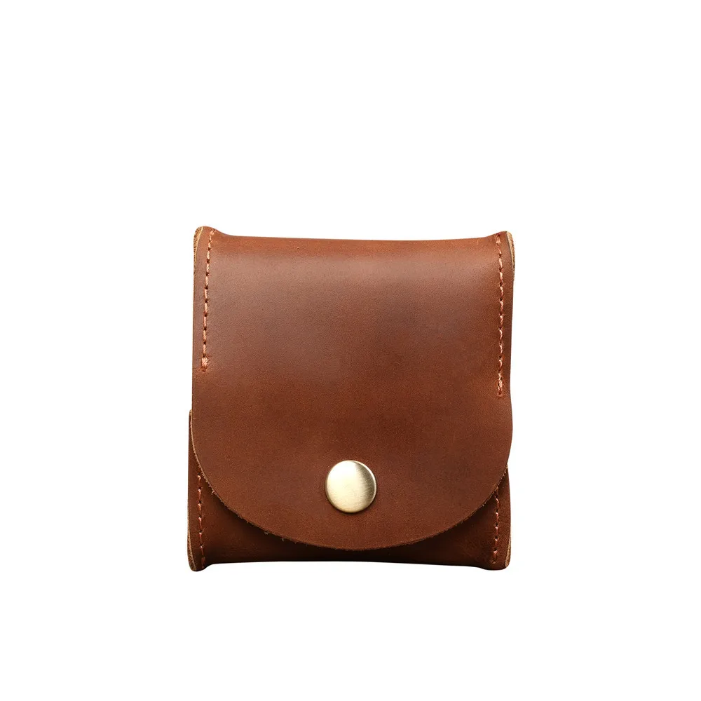 1149 Unisex Casual Leather Coin Purse, Cowhide Crazy Horse Change Bag, Brown Retro Snap Button Coin Bag