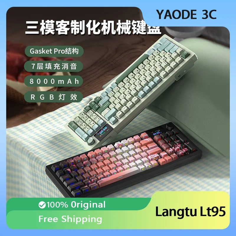 Langtu Lt95 Mechanical Keyboard 3 Mode Wireless Bluetooth Custom RGB Hot Swap Gasket Diy Ui Screen Gaming Keyboard PC Accessory