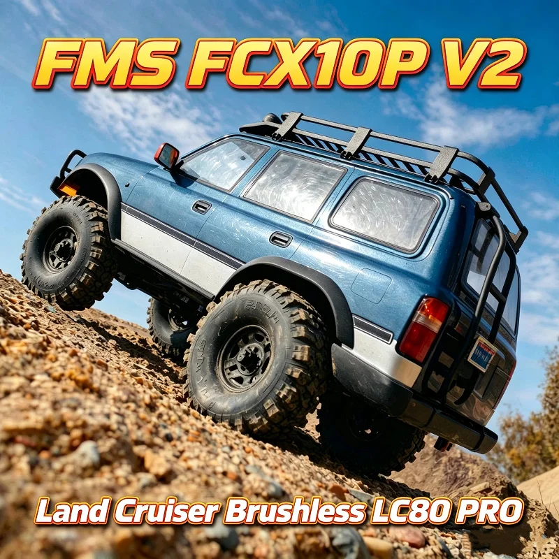 FMS 1/10 FCX10P V2 Land Cruiser Remote Control Brushless LC80 PRO High Speed ​​Climbing Off-Road Car Electric Model With Lights