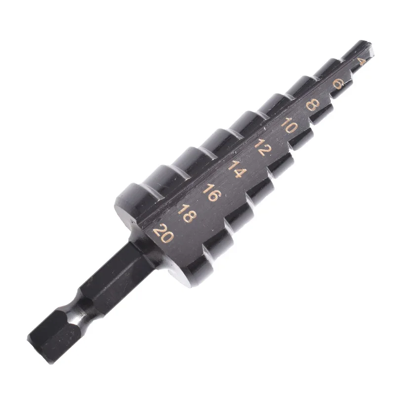 HSS Step Drill Bit Titanium Coated Pagoda Straight Groove Step Cone Drill Bit Drilling Woodworking Tools Wood Metal Hole Cutter