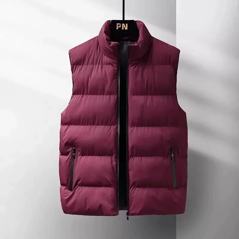 2026 New Casual Loose Men's down Vest Autumn Winter Thickened Warm Fleece Lined Zipper Closure Outerwear Youth Fashion Style