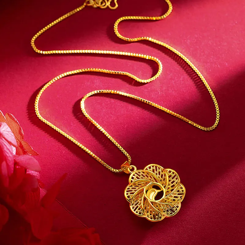 9999 Real Gold 24K Fashion Vintage Peacock Necklace Premium Peacock Gold Clavicle Necklace Pendant