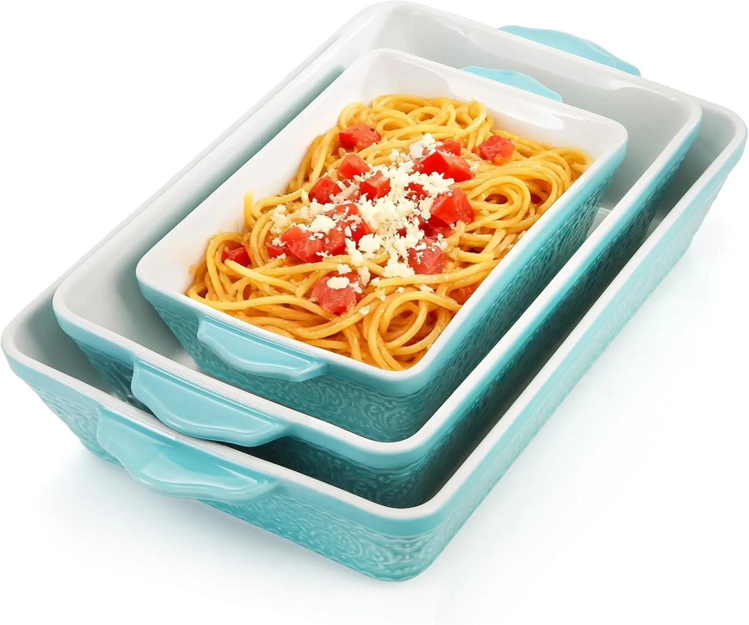 

Ceramic Baking Dish Set of 3, Oven-to-Table and Non-Stick Rectangular Casserole Dishes with Sturdy Handles, Space-Saving