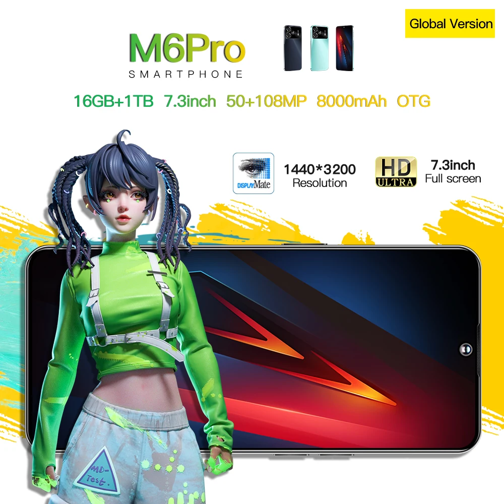 

2024 Original M6 Pro Smartphone 5G 7.3" Full Screen 8000mAh Snapdragon 8 gen2 Camera 108MP Android Phone Unlocked celular