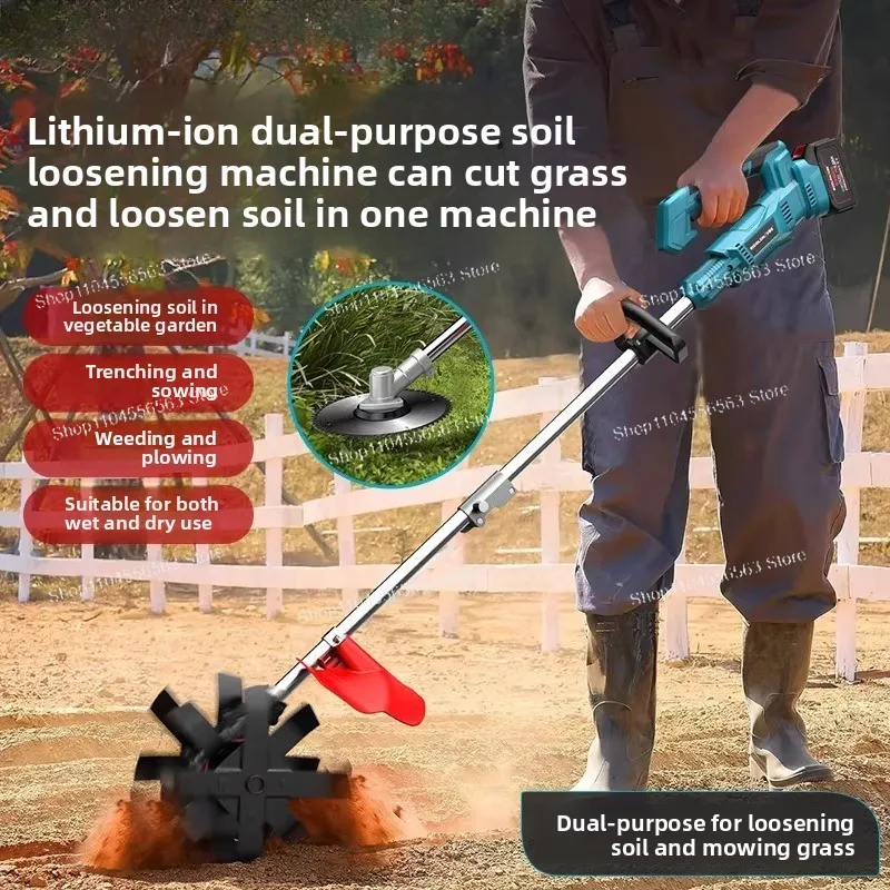 Electric micro-tiller lithium battery hand-held earth tiller rechargeable agricultural trenching and wasteland plowing machine