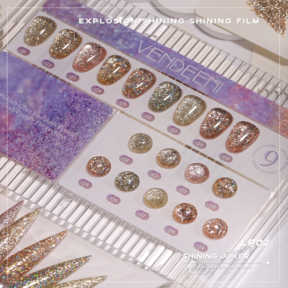 Vendeeni 9 colori/set smalto gel glitter oro UV LED flash luminoso paillettes scintillante manicure smalto per unghie con carta colorata