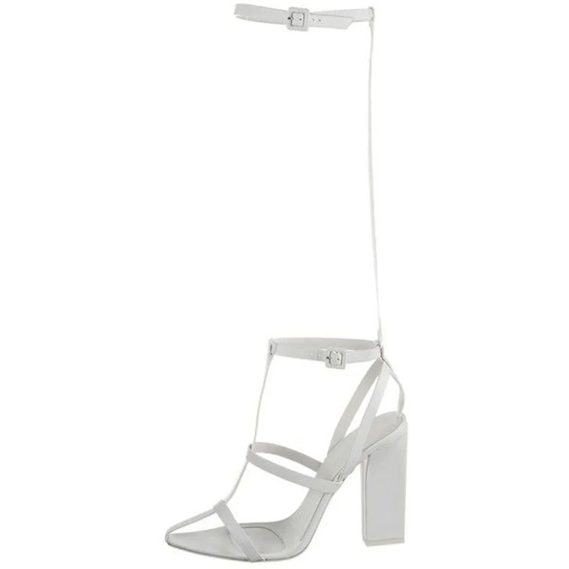 T Straps Narrwo Band Leather Sandals Sexy Pointed Toe Square Heel Buckle Belt Customized New Arrivals Fashion Women Modern Shoes view 3