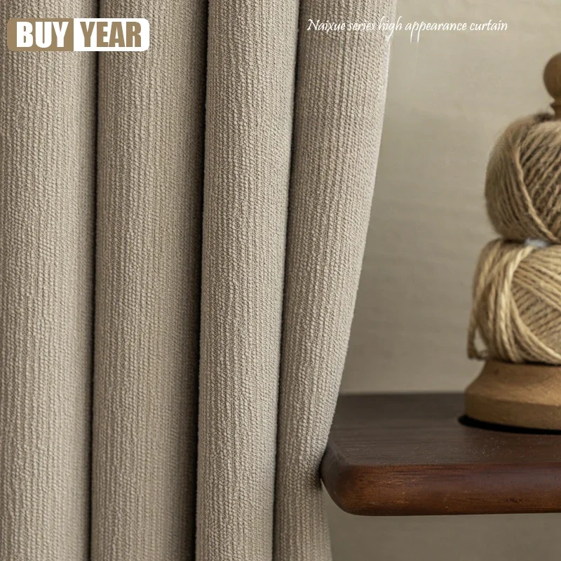 

New Matcha Green Simple Nordic Ins Style Chenille Thickened Blackout Curtains for Living Dining Room Bedroom Custom